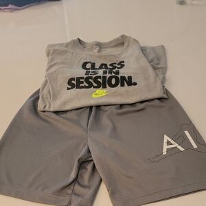 Nike Gray and Neon T-Shirt and Shorts Set